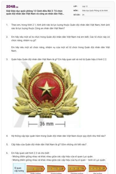 Giải Giáo dục quốc phòng 12 Cánh diều Bài 2: Tổ chức quân đội nhân dân Việt Nam và công an nhân dân Việt Nam có đáp án