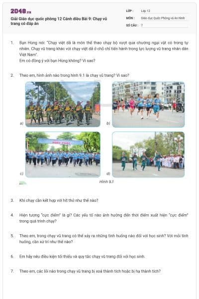 Giải Giáo dục quốc phòng 12 Cánh diều Bài 9: Chạy vũ trang có đáp án