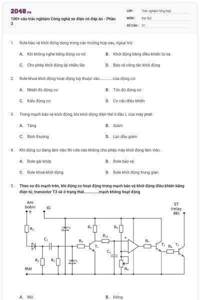 100+ câu trắc nghiệm Công nghệ xe điện có đáp án - Phần 3