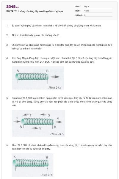 Bài 24: Từ trường của ống dây có dòng điện chạy qua