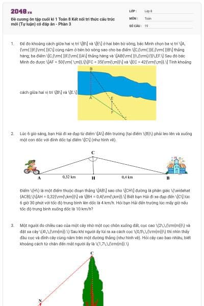 Đề cương ôn tập cuối kì 1 Toán 8 Kết nối tri thức cấu trúc mới (Tự luận) có đáp án - Phần 3