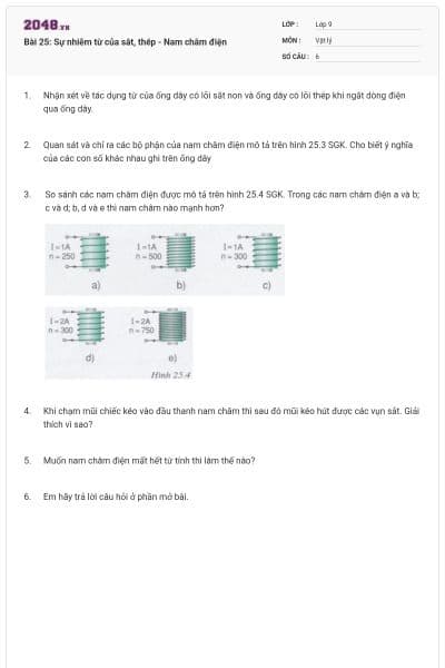 Bài 25: Sự nhiễm từ của sắt, thép - Nam châm điện