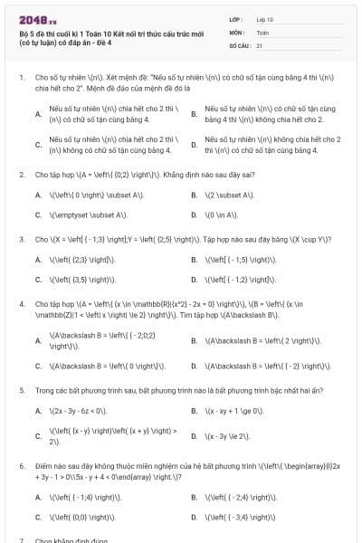 Bộ 5 đề thi cuối kì 1 Toán 10 Kết nối tri thức cấu trúc mới (có tự luận) có đáp án - Đề 4