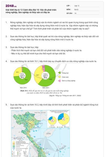 Giải SGK Địa lý 12 Cánh diều Bài 10: Vấn đề phát triển nông nghiệp, lâm nghiệp và thủy sản có đáp án