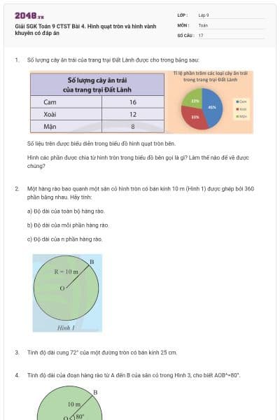 Giải SGK Toán 9 CTST Bài 4. Hình quạt tròn và hình vành khuyên có đáp án