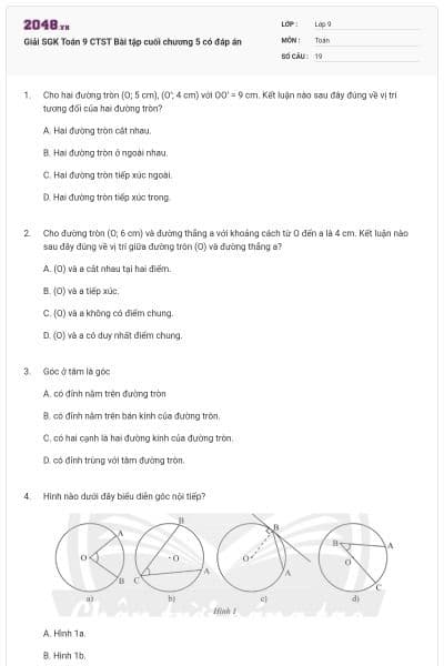 Giải SGK Toán 9 CTST Bài tập cuối chương 5 có đáp án