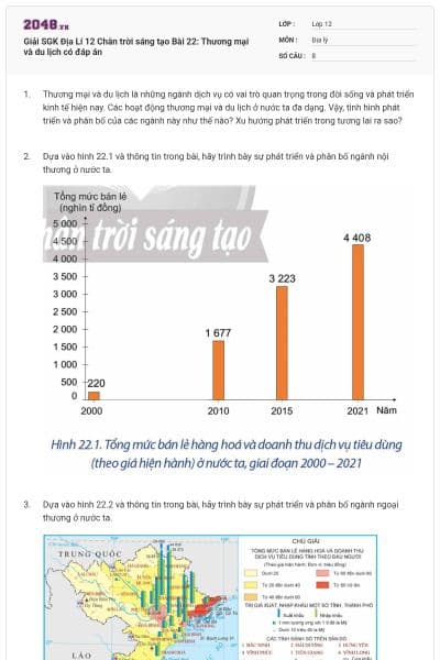 Giải SGK Địa Lí 12 Chân trời sáng tạo Bài 22: Thương mại và du lịch có đáp án