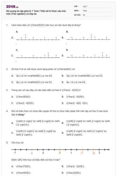 Đề cương ôn tập giữa kì 1 Toán 7 Kết nối tri thức cấu trúc mới (Trắc nghiệm) có đáp án