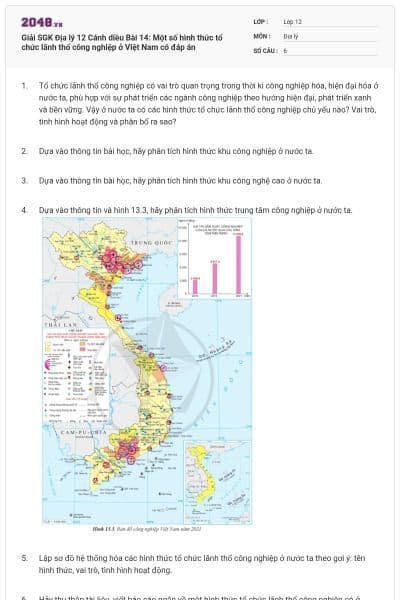 Giải SGK Địa lý 12 Cánh diều Bài 14: Một số hình thức tổ chức lãnh thổ công nghiệp ở Việt Nam có đáp án