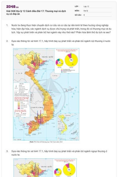 Giải SGK Địa lý 12 Cánh diều Bài 17: Thương mại và dịch vụ có đáp án