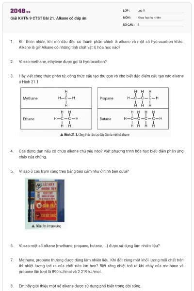 Giải KHTN 9 CTST Bài 21. Alkane có đáp án
