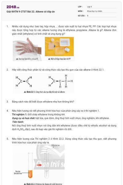 Giải KHTN 9 CTST Bài 22. Alkene có đáp án