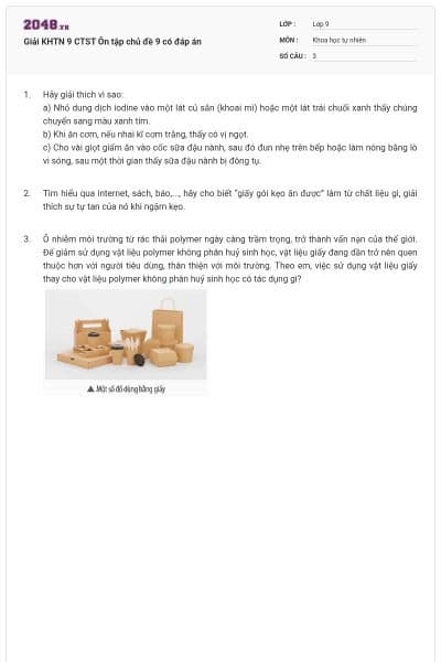 Giải KHTN 9 CTST Ôn tập chủ đề 9 có đáp án