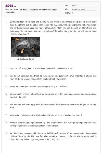 Giải KHTN 9 CTST Bài 33. Khai thác nhiên liệu hóa thạch có đáp án