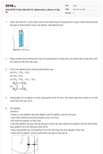 Giải KHTN 9 Cánh diều Bài 20. Hydrocarbon, alkane có đáp án