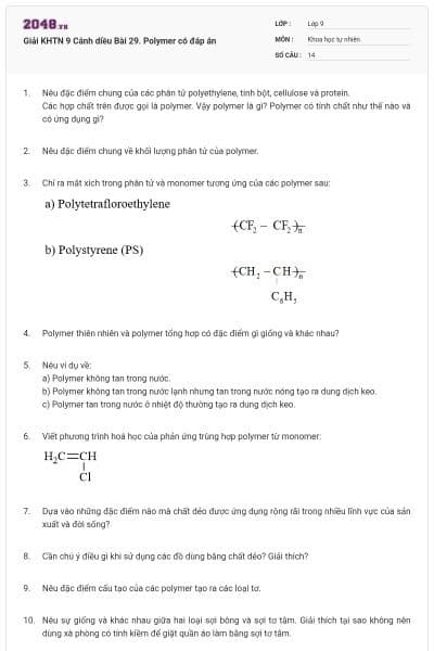 Giải KHTN 9 Cánh diều Bài 29. Polymer có đáp án