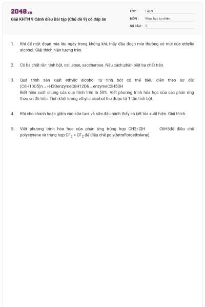 Giải KHTN 9 Cánh diều Bài tập (Chủ đề 9) có đáp án