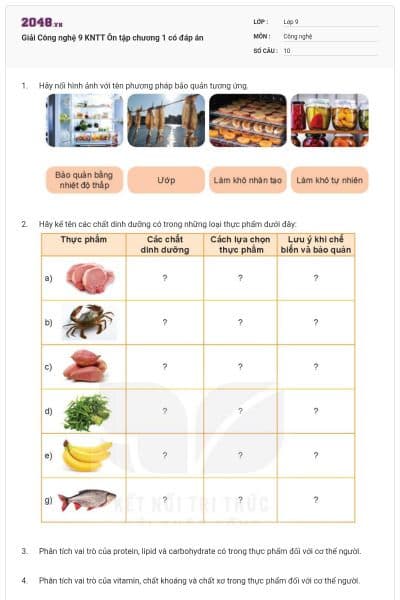 Giải Công nghệ 9 KNTT Ôn tập chương 1 có đáp án