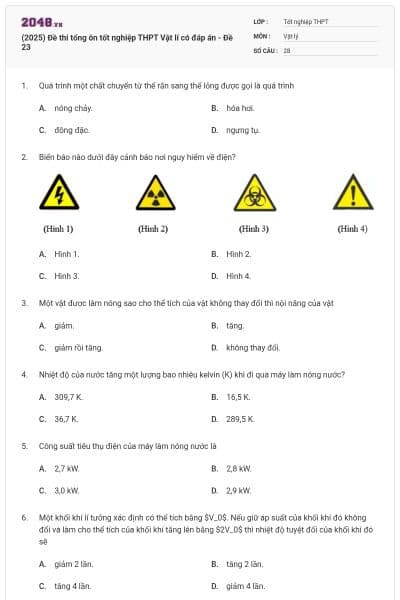 (2025) Đề thi tổng ôn tốt nghiệp THPT Vật lí có đáp án - Đề 23