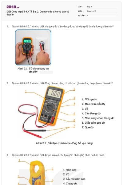 Giải Công nghệ 9 KNTT Bài 2. Dụng cụ đo điện cơ bản có đáp án