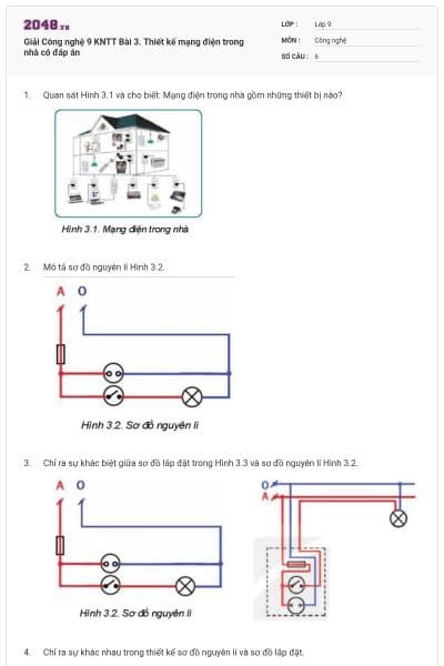 Giải Công nghệ 9 KNTT Bài 3. Thiết kế mạng điện trong nhà có đáp án