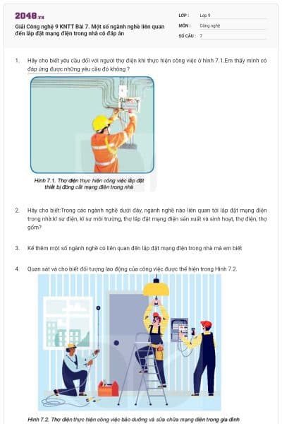 Giải Công nghệ 9 KNTT Bài 7. Một số ngành nghề liên quan đến lắp đặt mạng điện trong nhà có đáp án