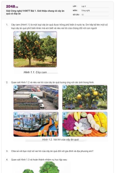 Giải Công nghệ 9 KNTT Bài 1. Giới thiệu chung về cây ăn quả có đáp án