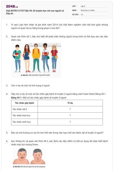 Giải KHTN 9 CTST Bài 44: Di truyền học với con người có đáp án