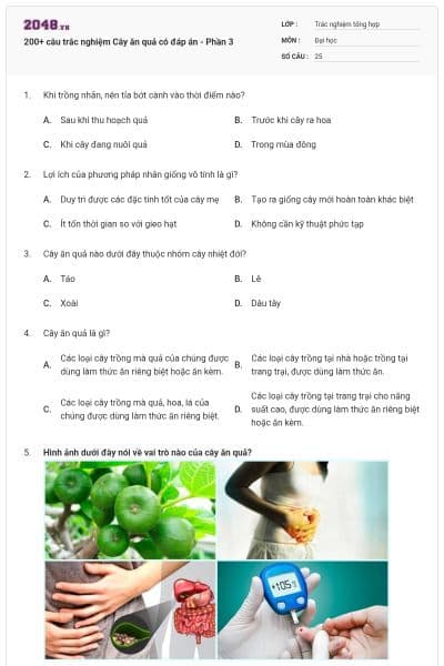 200+ câu trắc nghiệm Cây ăn quả có đáp án - Phần 3