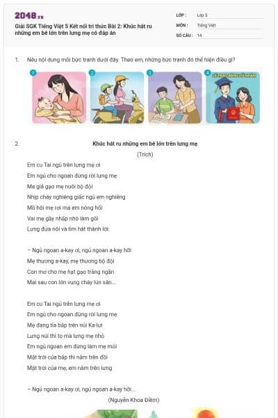 Giải SGK Tiếng Việt 5 Kết nối tri thức Bài 2: Khúc hát ru những em bé lớn trên lưng mẹ có đáp án