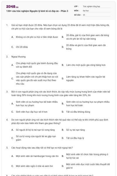 130+ câu trắc nghiệm Nguyên lý kinh tế có đáp án - Phần 3