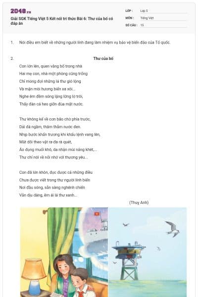 Giải SGK Tiếng Việt 5 Kết nối tri thức Bài 6: Thư của bố có đáp án