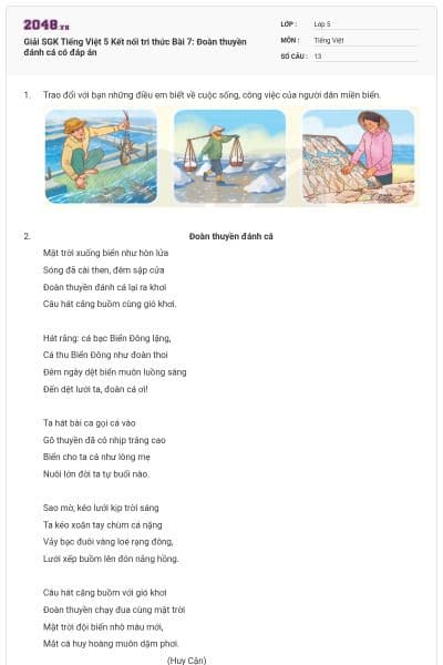 Giải SGK Tiếng Việt 5 Kết nối tri thức Bài 7: Đoàn thuyền đánh cá có đáp án