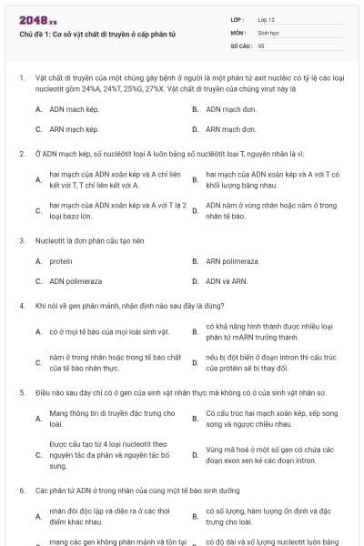 Chủ đề 1: Cơ sở vật chất di truyền ở cấp phân tử
