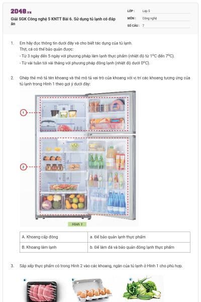 Giải SGK Công nghệ 5 KNTT Bài 6. Sử dụng tủ lạnh có đáp án