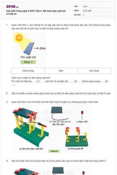Giải SGK Công nghệ 5 KNTT Bài 9. Mô hình điện mặt trời có đáp án