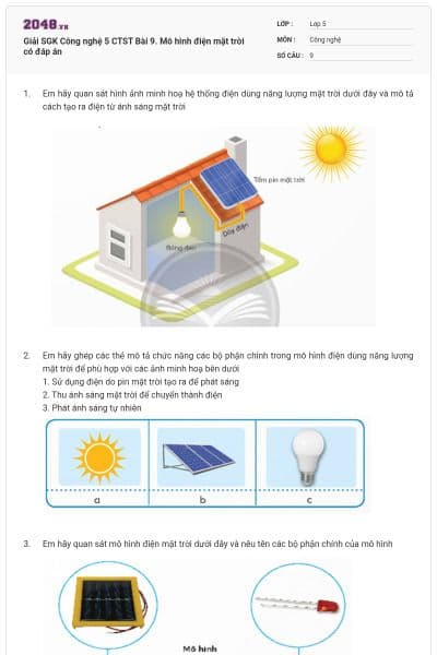 Giải SGK Công nghệ 5 CTST Bài 9. Mô hình điện mặt trời có đáp án