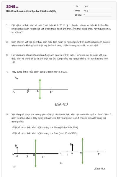 Bài 43: Ảnh của một vật tạo bởi thấu kính hội tụ