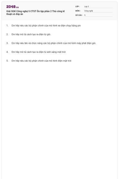 Giải SGK Công nghệ 5 CTST Ôn tập phần 2 Thủ công kĩ thuật có đáp án