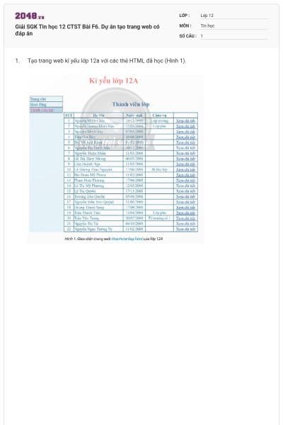 Giải SGK Tin học 12 CTST Bài F6. Dự án tạo trang web có đáp án