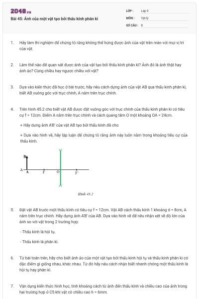 Bài 45: Ảnh của một vật tạo bởi thấu kính phân kì