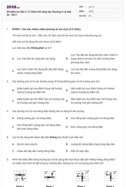 Đề kiểm tra Vật Lí 12 Chân trời sáng tạo Chương 3 có đáp án - Đề 2