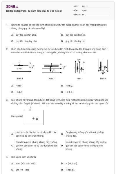 Bài tập ôn tập Vật Lí 12 Cánh diều Chủ đề 3 có đáp án