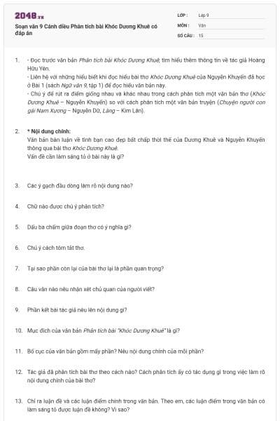 Soạn văn 9 Cánh diều Phân tích bài Khóc Dương Khuê có đáp án