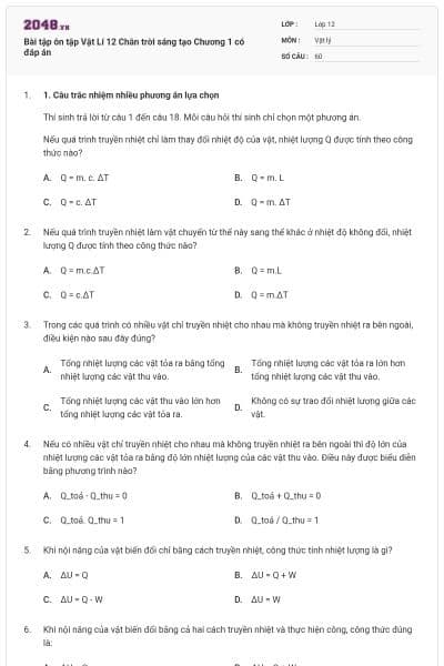 Bài tập ôn tập Vật Lí 12 Chân trời sáng tạo Chương 1 có đáp án