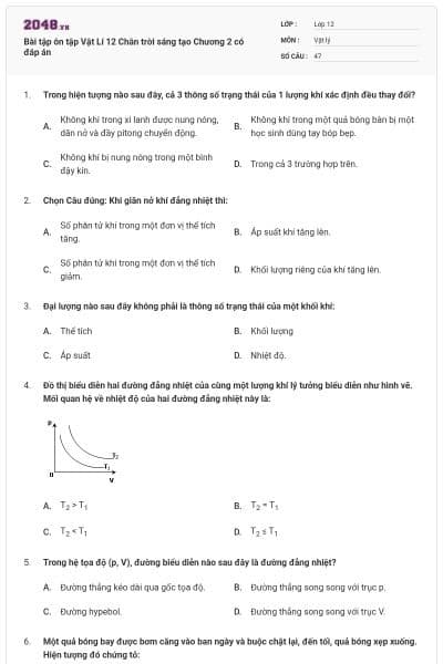 Bài tập ôn tập Vật Lí 12 Chân trời sáng tạo Chương 2 có đáp án