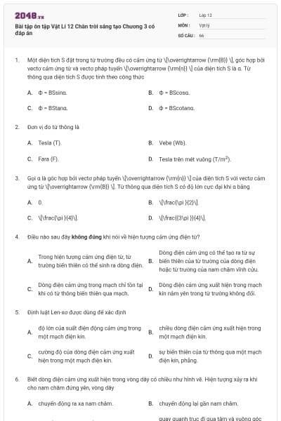Bài tập ôn tập Vật Lí 12 Chân trời sáng tạo Chương 3 có đáp án