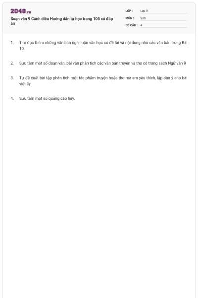 Soạn văn 9 Cánh diều Hướng dẫn tự học trang 105 có đáp án