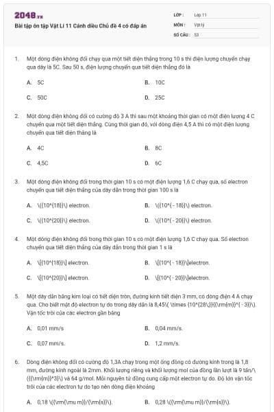 Bài tập ôn tập Vật Lí 11 Cánh diều Chủ đề 4 có đáp án