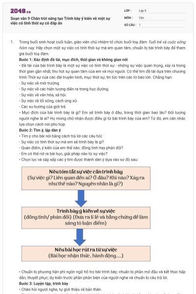 Soạn văn 9 Chân trời sáng tạo Trình bày ý kiến về một sự việc có tính thời sự có đáp án